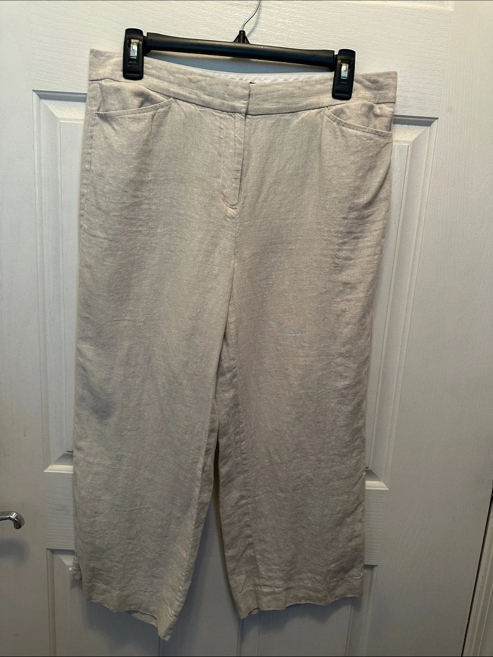 Talbot’s Women's Wide-Leg 100% Linen Cropped Pants in Light Beige Vacation Sz 8